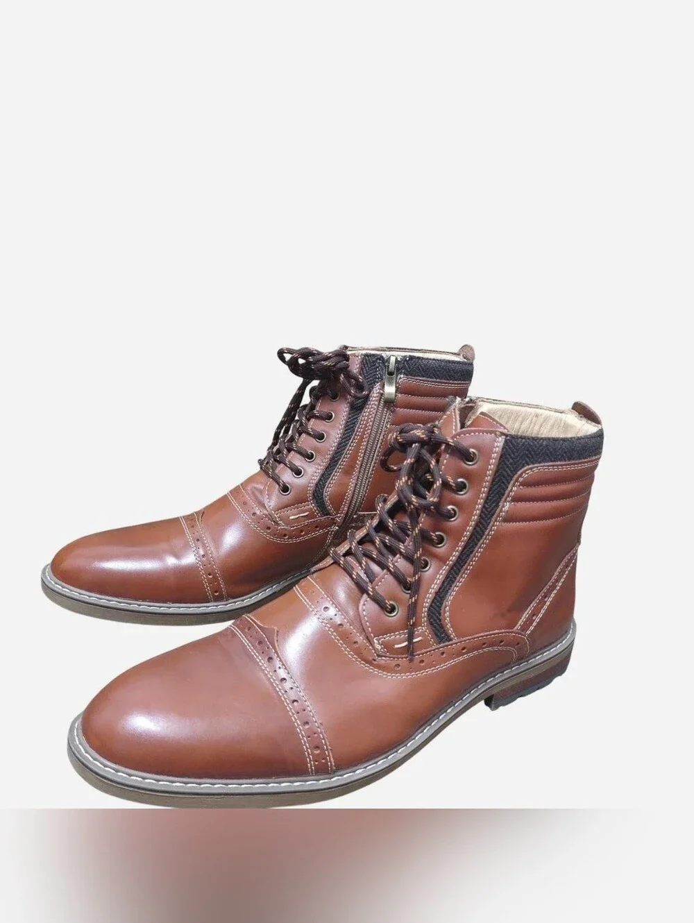 Arkbird Oxford Men's Brown Leather Upper Lace-Up & Zip Ankle Boots Sz 13